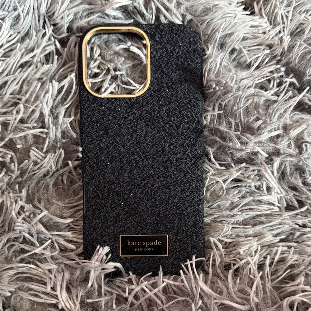 Kate Spade Black Glitter Phone Case with Gold Trim